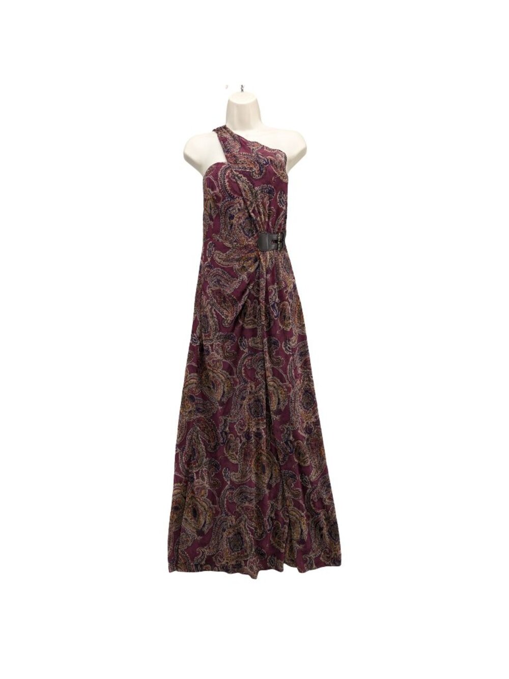 Lauren Ralph Lauren Paisley Evening Dress Burgundy 1 Shoulder Maxi Size 0 NWD